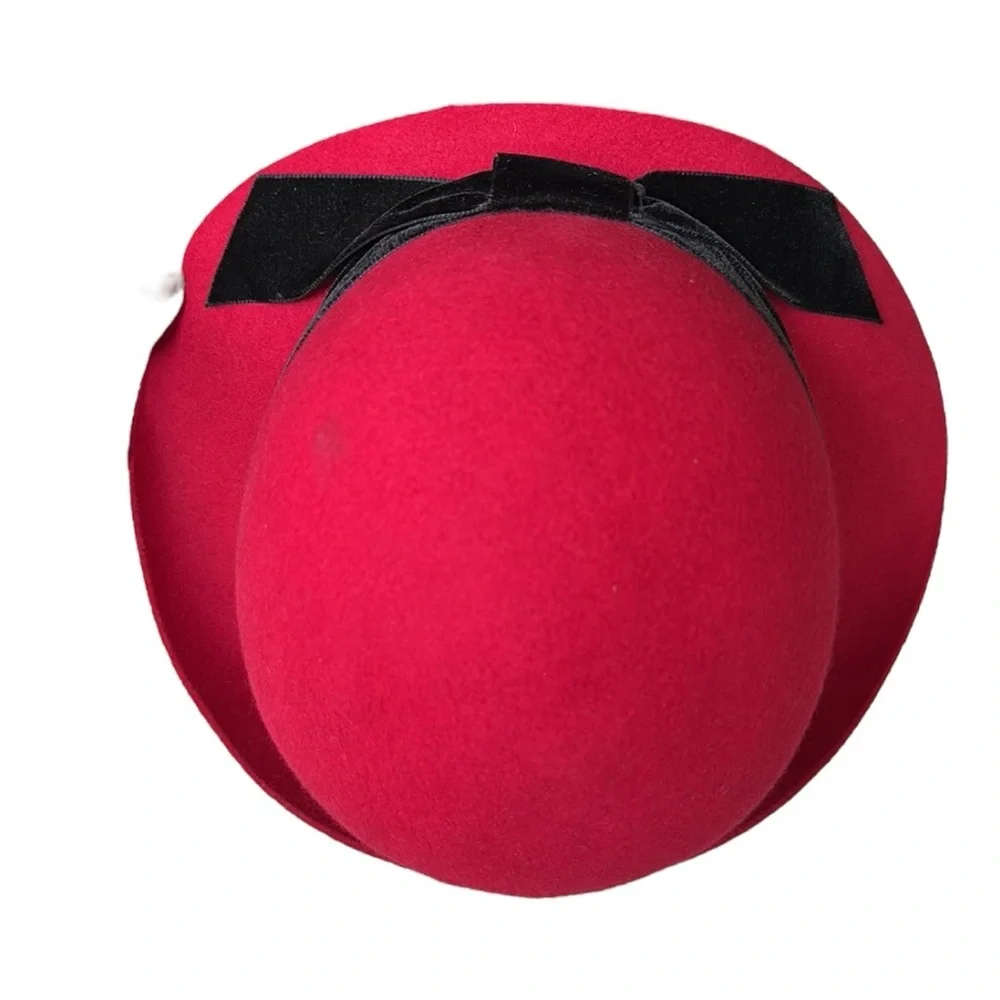 LAURA ASHLEY Vintage 80s Red Wool‎ Felt Hat Bowler Cloche UK Made Mother & Child